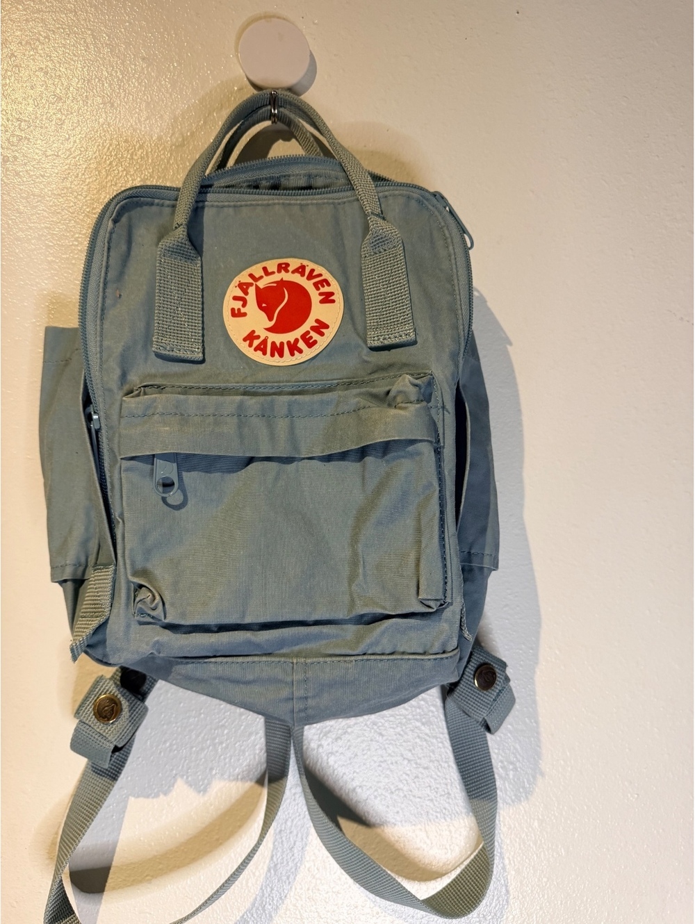 Mini Fjällräven Kånken Classic Backpack in Faded Blue with Front Pocket and Logo